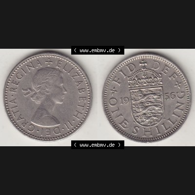Münzen Großbritannien Umlaufmünze 1954-1970, 1 Schilling - One Shilling, 1956-1 Wappen mit drei Löwen. Vorderseite und Rückseite horizontal auf einen digitalen... Sammlung
