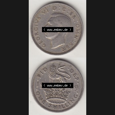 Münzen Großbritannien Umlaufmünze 1949-1951, 1 One Schilling - Shilling, 1949-1 Stehender Löwe auf Krone. Vorderseite und Rückseite vertikal untereinander auf... Sammlung