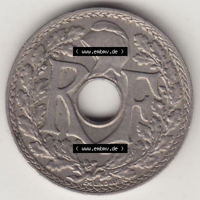 Münzen Frankreich Umlaufmünze 1917-1938, 10 Centimes - Cmes 1938. Vorderseite der alten französischen Umlaufmünze 10 Cmes - Centimes - Cent aus Frankreich in der Francs-Währung... Sammlung