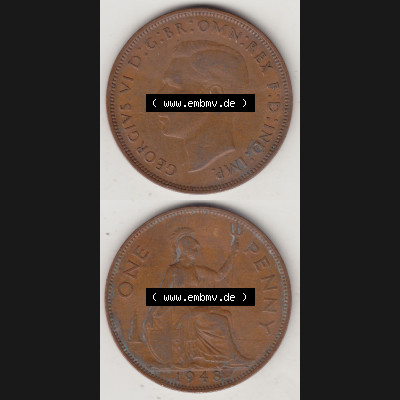 Münzen Großbritannien Umlaufmünze 1937-1948. 1 One Penny 1948-2, George VI, GEORGIVS VI DGBROMNREX FDINDIMP. HP. Vorderseite und Rückseite vertikal... Sammlung