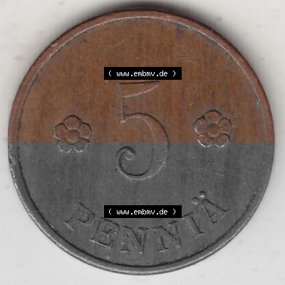 Alte Münzen KMS Finnland, Kursmünzensatz 1918-1940, 5 Penny, Penniä 1927. Rückseite mit Wert-Zahl bzw. Nennwert einer Münze... Sammlung
