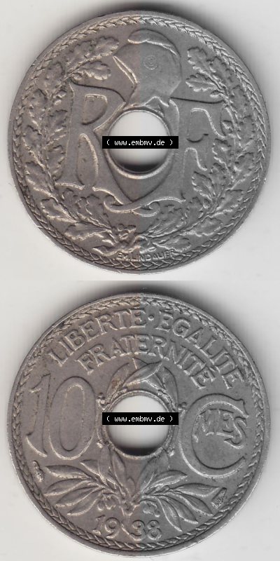 Umlaufmünze 10 Cmes - Centimes - Cent aus Frankreich in der Francs-Währung Sammlung