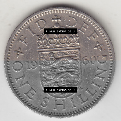 Münzen Großbritannien Umlaufmünze 1954-1970, 1 Schilling - One Shilling, 1960 (Stück 1) Wappen mit drei Löwen. Rückseite... Sammlung
