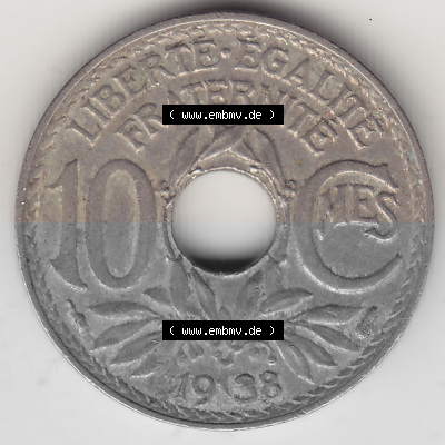 Umlaufmünze 10 Cmes - Centimes - Cent aus Frankreich in der Francs-Währung Sammlung
