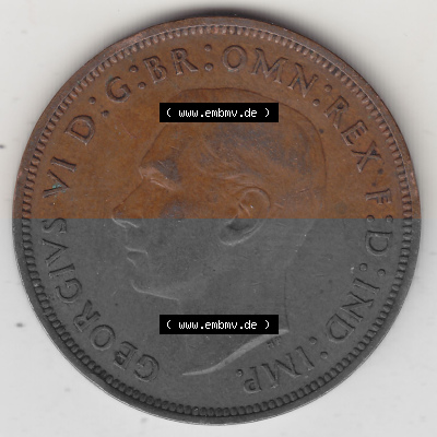 Münzen Großbritannien Umlaufmünze 1937-1948. 1 One Penny 1939 (Stück 1), George VI, GEORGIVS VI DGBROMNREX FDINDIMP. HP. Vorderseite... Sammlung