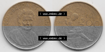 Bildmaterial von Münzen aus Italien / Italia Gedenkmünzen 1980-1980, 200 Lire FAO - Internationales Jahr der Frau. Vorderseite... Sammlung