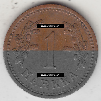 Alte Münzen KMS Finnland, Kursmünzensatz 1940-1951, 1 finnische Mark, Markka, Kupfer 1942 (Stück 1). Rückseite mit Wert-Zahl... Sammlung