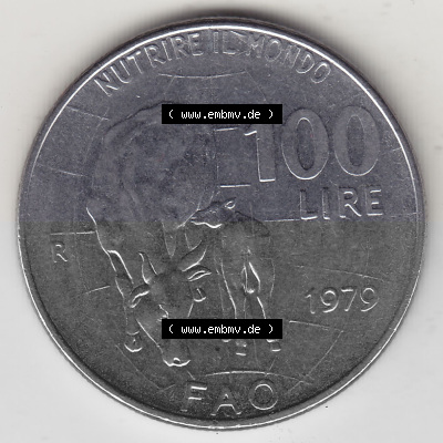 Bildmaterial von Münzen aus Italien / Italia Gedenkmünzen 1979-1979, 100 Lire, Ernährungs- und Landwirtschafts- Organisation... Sammlung
