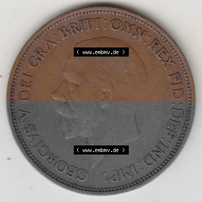 Münzen Großbritannien Umlaufmünze 1928-1936, 1 One Penny, 1936 (Stück 1), George V. BM GEORGIVS V DEI GRABRITTOMNREX FIDDEFINDIMP.... Sammlung