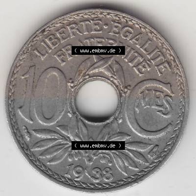 Umlaufmünze 10 Cmes - Centimes - Cent aus Frankreich in der Francs-Währung Sammlung