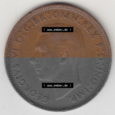Münzen Großbritannien Umlaufmünze 1937-1948. 1 One Penny 1948 (Stück 1), George VI, GEORGIVS VI DGBROMNREX FDINDIMP. HP. Vorderseite... Sammlung