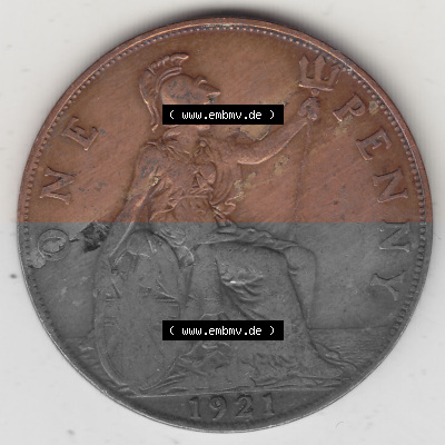 Münzen Großbritannien Umlaufmünze 1911-1926, 1 One Penny, 1921 (Stück 1), George V, B.M. GEORGIVS V DEI GRABRITTOMNREX FIDDEFINDIMP.... Sammlung