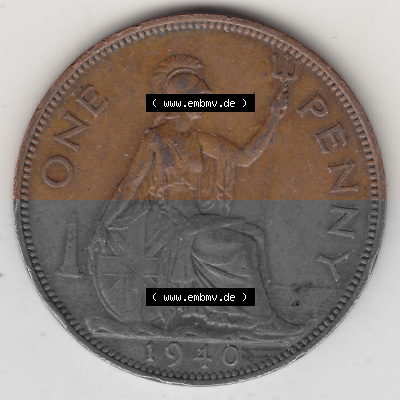 Münzen Großbritannien Umlaufmünze 1937-1948. 1 One Penny 1940 (Stück 1), George VI, GEORGIVS VI DGBROMNREX FDINDIMP. HP. Rückseite... Sammlung