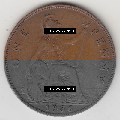Münzen Großbritannien Umlaufmünze 1928-1936, 1 One Penny, 1936 (Stück 1), George V. BM GEORGIVS V DEI GRABRITTOMNREX FIDDEFINDIMP.... Sammlung