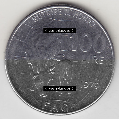 Bildmaterial von Münzen aus Italien / Italia Gedenkmünzen 1979-1979, 100 Lire, Ernährungs- und Landwirtschafts- Organisation... Sammlung