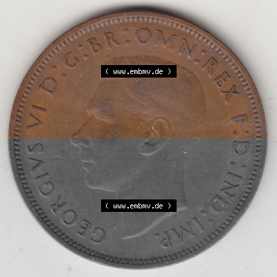 Münzen Großbritannien Umlaufmünze 1937-1948. 1 One Penny 1948 (Stück 2), George VI, GEORGIVS VI DGBROMNREX FDINDIMP. HP. Vorderseite... Sammlung