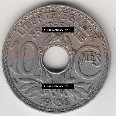 Umlaufmünze 10 Cmes - Centimes - Cent aus Frankreich in der Francs-Währung Sammlung