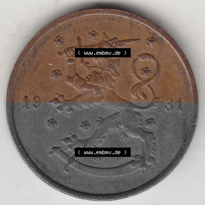 Alte Münzen KMS Finnland, Kursmünzensatz 1919-1940, 10 Penny, Penniä 1931. Vorderseite einer Münze aus KMS / Kursmünzen bzw.... Sammlung