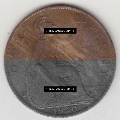 Münzen Großbritannien Umlaufmünze 1911-1926, 1 One Penny, 1920 (Stück 1), George V, B.M. GEORGIVS V DEI GRABRITTOMNREX FIDDEFINDIMP.... Sammlung