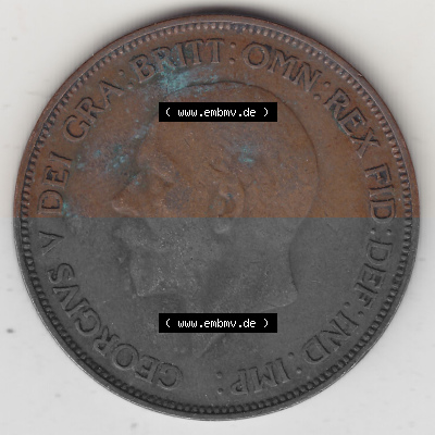 Münzen Großbritannien Umlaufmünze 1928-1936, 1 One Penny, 1935 (Stück 1), George V. BM GEORGIVS V DEI GRABRITTOMNREX FIDDEFINDIMP.... Sammlung