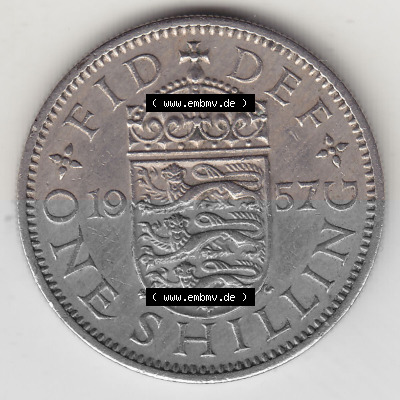 Münzen Großbritannien Umlaufmünze 1954-1970, 1 Schilling - Shilling, 1957 (Stück 1) Wappen mit 3 Löwen (2) Sammlung