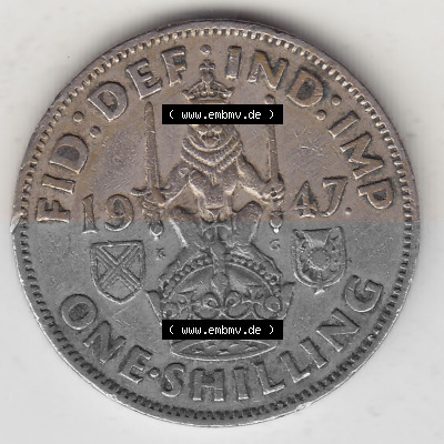 Münzen Großbritannien Umlaufmünze 1947-1948, 1 Schilling - One Shilling 1947 (Stück 2) Sitzender Löwe auf Krone. Rückseite... Sammlung