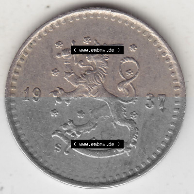Alte Münzen KMS Finnland, Kursmünzensatz 1921-1940, 25 Penny, Penniä 1937. Vorderseite einer Münze aus KMS / Kursmünzen bzw.... Sammlung