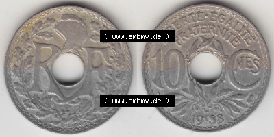 Umlaufmünze 10 Cmes - Centimes - Cent aus Frankreich in der Francs-Währung Sammlung
