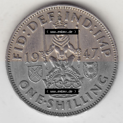 Münzen Großbritannien Umlaufmünze 1947-1948, 1 Schilling - One Shilling 1947 (Stück 1) Sitzender Löwe auf Krone. Rückseite... Sammlung