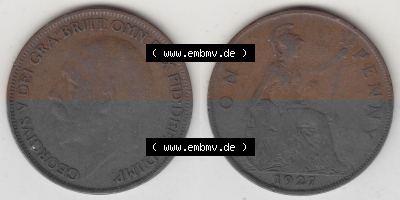 Münzen Großbritannien Umlaufmünze 1927-1927, 1 One Penny, 1927 (Stück 2), George V, BM GEORGIVS V DEI GRABRITTOMNREX FIDDEFINDIMP.... Sammlung