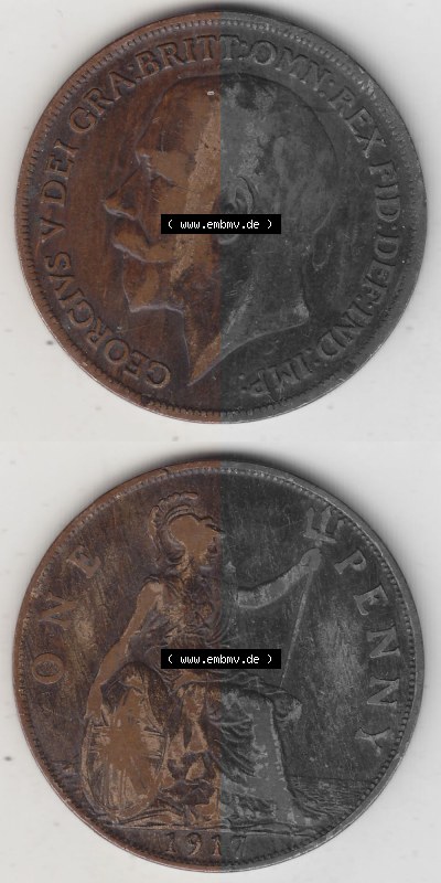 Münzen Großbritannien Umlaufmünze 1911-1926, 1 One Penny, 1917 (Stück 1), George V, B.M. GEORGIVS V DEI GRABRITTOMNREX FIDDEFINDIMP.... Sammlung