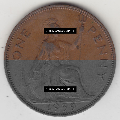 Münzen Großbritannien Umlaufmünze 1937-1948. 1 One Penny 1939 (Stück 1), George VI, GEORGIVS VI DGBROMNREX FDINDIMP. HP. Rückseite... Sammlung