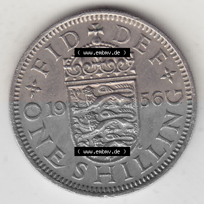 Münzen Großbritannien Umlaufmünze 1954-1970, 1 Schilling - One Shilling, 1956 (Stück 1) Wappen mit drei Löwen. Rückseite... Sammlung