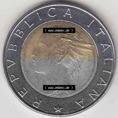 Bildmaterial von Münzen aus Italien / Italia Gedenkmünzen 1996-1996, 500 Lire, 70 Jahre Nationales Institut für Statistik (1926-1996),... Sammlung