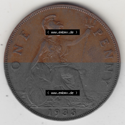 Münzen Großbritannien Umlaufmünze 1928-1936, 1 One Penny, 1935 (Stück 1), George V. BM GEORGIVS V DEI GRABRITTOMNREX FIDDEFINDIMP.... Sammlung