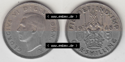 Münzen Großbritannien Umlaufmünze 1947-1948, 1 Schilling - One Shillings 1948 (Stück 1) Sitzender Löwe auf Krone. Vorderseite... Sammlung
