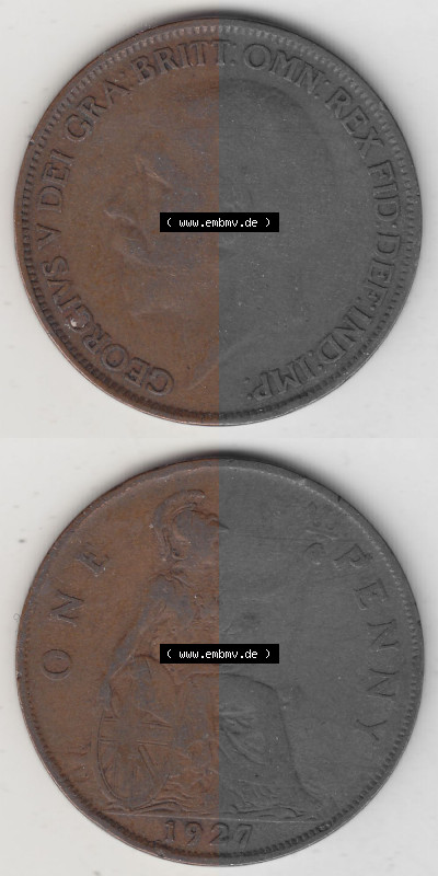 Münzen Großbritannien Umlaufmünze 1927-1927, 1 One Penny, 1927 (Stück 2), George V, BM GEORGIVS V DEI GRABRITTOMNREX FIDDEFINDIMP.... Sammlung