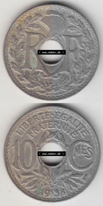 Umlaufmünze 10 Cmes - Centimes - Cent aus Frankreich in der Francs-Währung Sammlung