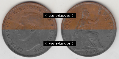 Münzen Großbritannien Umlaufmünze 1937-1948. 1 One Penny 1948 (Stück 2), George VI, GEORGIVS VI DGBROMNREX FDINDIMP. HP. Vorderseite... Sammlung