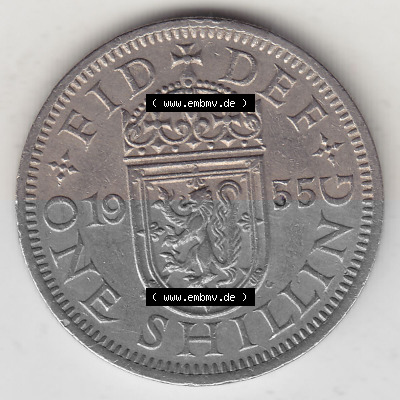 Münzen Großbritannien Umlaufmünze 1954-1970, 1 Schilling - One Shilling, 1955 (Stück 1) Wappen mit einen Löwen. Rückseite... Sammlung