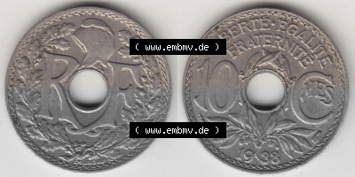 Umlaufmünze 10 Cmes - Centimes - Cent aus Frankreich in der Francs-Währung Sammlung