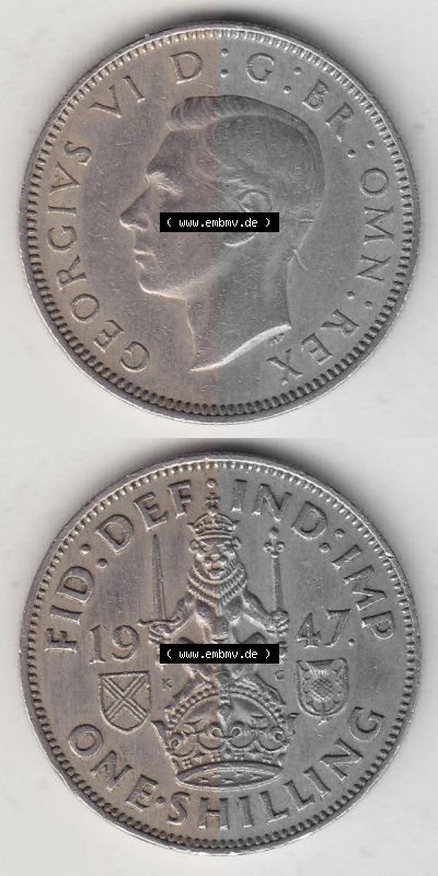 Münzen Großbritannien Umlaufmünze 1947-1948, 1 Schilling - One Shilling 1947 (Stück 1) Sitzender Löwe auf Krone. Vorderseite... Sammlung