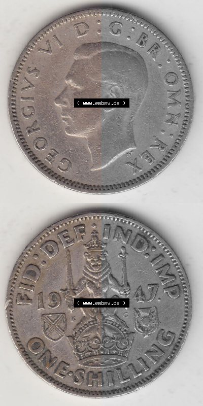 Münzen Großbritannien Umlaufmünze 1947-1948, 1 Schilling - One Shilling 1947 (Stück 2) Sitzender Löwe auf Krone. Vorderseite... Sammlung