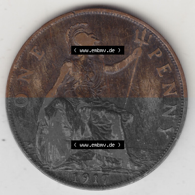 Münzen Großbritannien Umlaufmünze 1911-1926, 1 One Penny, 1917 (Stück 1), George V, B.M. GEORGIVS V DEI GRABRITTOMNREX FIDDEFINDIMP.... Sammlung