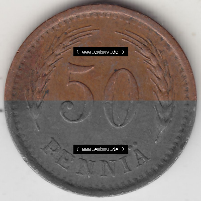 Alte Münzen KMS Finnland, Kursmünzensatz 1940-1943, 50 Penny, Penniä, Kupfer 1941 (Stück 1). Rückseite mit Wert-Zahl bzw.... Sammlung