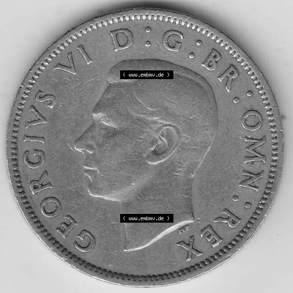 Grau bzw. s/w Alte Münzen Großbritannien Umlaufmünze 1949-1951, 2 Schilling, Shillings (Florin) 1950-2, George VI, GEORGIVS VI DG BR OMN REX, FID DEF TWO SHILLINGS.... Sammlung Graustufen
