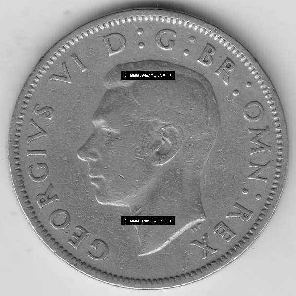 Grau bzw. s/w Alte Münzen Großbritannien Umlaufmünze 1947-1948, 2 Schilling-Florin, Two Shillings, 1948-7, George VI, GEORGIVS VI D G BR OMN REX, FID DEF IND IMP,... Sammlung Graustufen