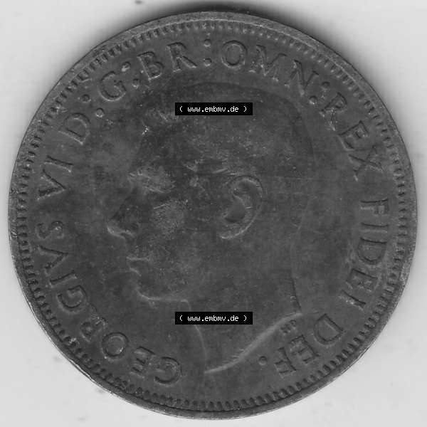 Grau bzw. s/w Alte Münzen Großbritannien Umlaufmünze 1949-1952, Half Penny, 1950-1, George VI, HALF PENNY HP, Segelschiff. Vorderseite der alten britischen Münze... Sammlung Graustufen