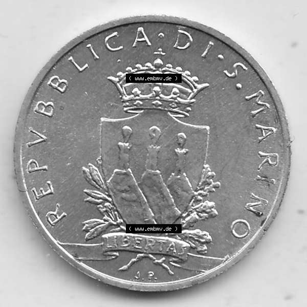 Grau bzw. s/w Bildmaterial Münzensatz / KMS 1979 aus San Marino 1979-1979, 1 Lira, 1 Lire, J. V. LIBERTAS REPVBBLICA DI S. MARINO, 1979 L.1. Vorderseite... Sammlung Graustufen