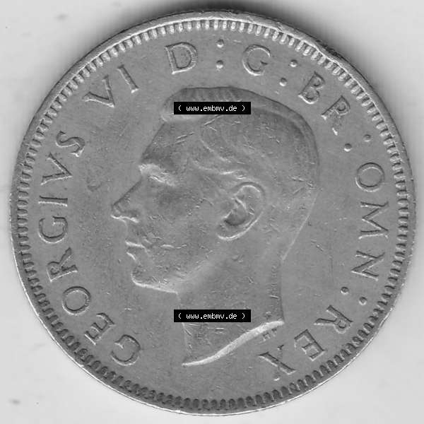 Grau bzw. s/w Alte Münzen Großbritannien Umlaufmünze 1949-1951, 1 One Schilling - Shilling, 1948-3 Stehender Löwe auf Krone. Vorderseite der alten britischen Münze aus Großbritannien... Sammlung Graustufen